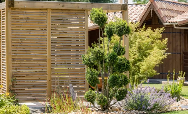 Après travaux - Pergola en bois et fontaine